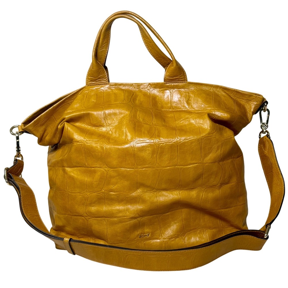 Abro Leather Purse Crocodile Embossed Crossbody Bag Mustard Yellow Fall Autumn